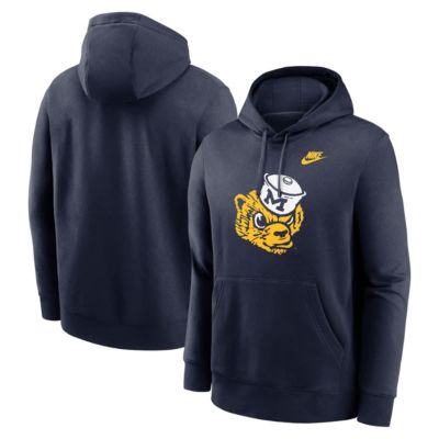 Men's NCAA Nike Michigan Wolverines Legacy Logo Club Fleece Pullover Hoodie, Navy Blue, 3XL