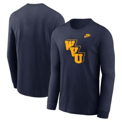 Men's NCAA Nike West Virginia Mountaineers Legacy Primary Logo Long Sleeve T-Shirt, Navy Blue, 2XL