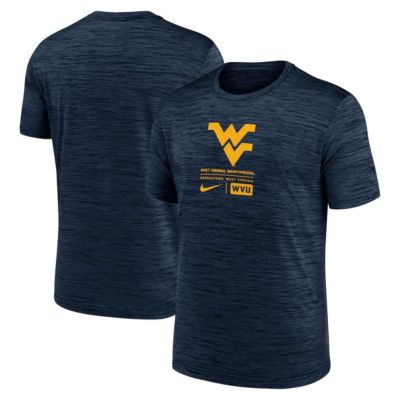 Men's NCAA Nike West Virginia Mountaineers Campus Center Block Velocity Performance T-Shirt, Navy Blue, Medium