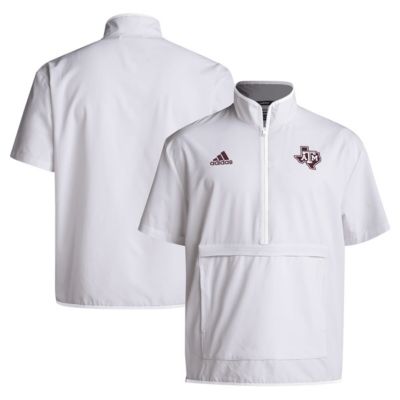 adidas Men's NCAA Texas A&M Aggies 2024 Coaches Sideline Half-Zip Short Sleeve Jacket, White, Medium