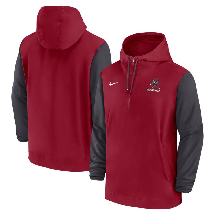 Alabama Crimson Tide NCAA Nike Alabama Tide 2024 Sideline Pregame Player Half-Zip Hoodie