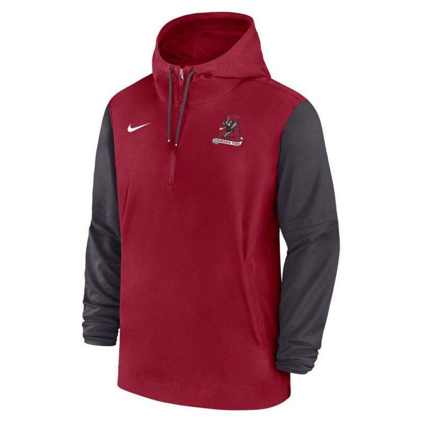 Alabama Crimson Tide NCAA Nike Alabama Tide 2024 Sideline Pregame Player Half-Zip Hoodie