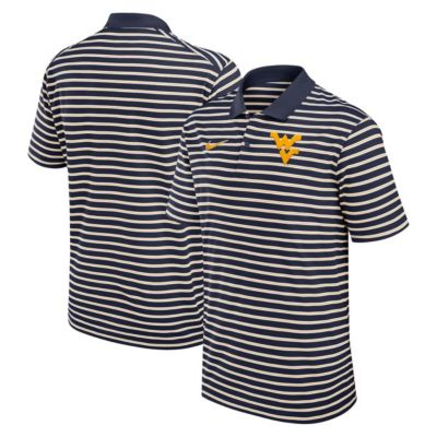 Men's NCAA Nike West Virginia Mountaineers Primetime Victory Striped Dri-FIT Polo, Navy Blue, 2XL