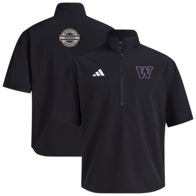 adidas Men's NCAA Washington Huskies 2024 Half-Zip Short Sleeve Training Jacket, Black, Small
