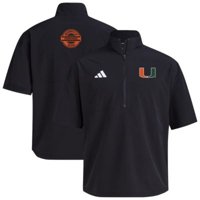 adidas Men's Miami (FL) Hurricanes NCAA Miami Hurricanes 2024 Half-Zip Short Sleeve Training Jacket, Black, Medium