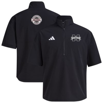 adidas Men's NCAA Mississippi State Bulldogs 2024 Half-Zip Short Sleeve Training Jacket, Black, Medium