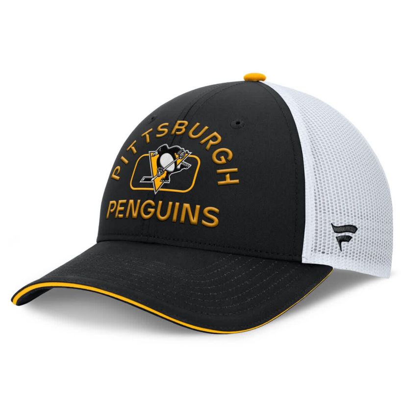 NHL Fanatics Black/White Pittsburgh Penguins Authentic Pro Rink Trucker Hat