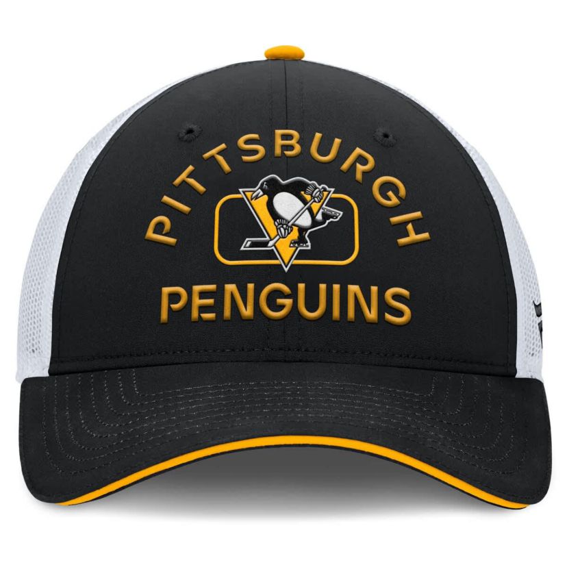 NHL Fanatics Black/White Pittsburgh Penguins Authentic Pro Rink Trucker Hat