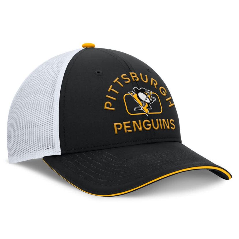 NHL Fanatics Black/White Pittsburgh Penguins Authentic Pro Rink Trucker Hat