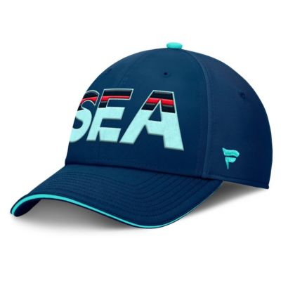 Men's NHL Fanatics Deep Sea Blue/Light Seattle Kraken Authentic Pro Rink Team Code Flex Hat, Navy Blue, Medium