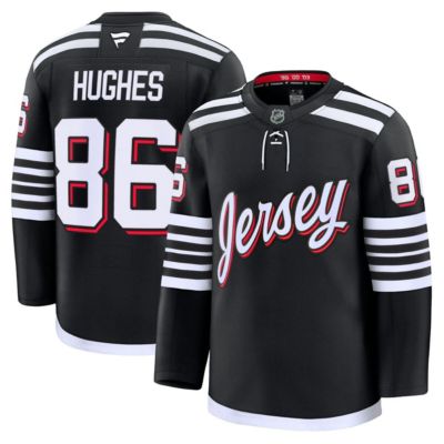 Men's NHL Fanatics Jack Hughes New Jersey Devils Alternate Premium Jersey, Black, 50