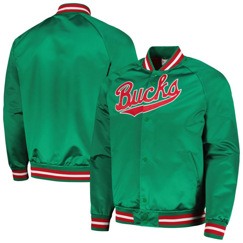 NBA Milwaukee Bucks Hardwood Classics Throwback Wordmark Raglan Full-Snap Jacket