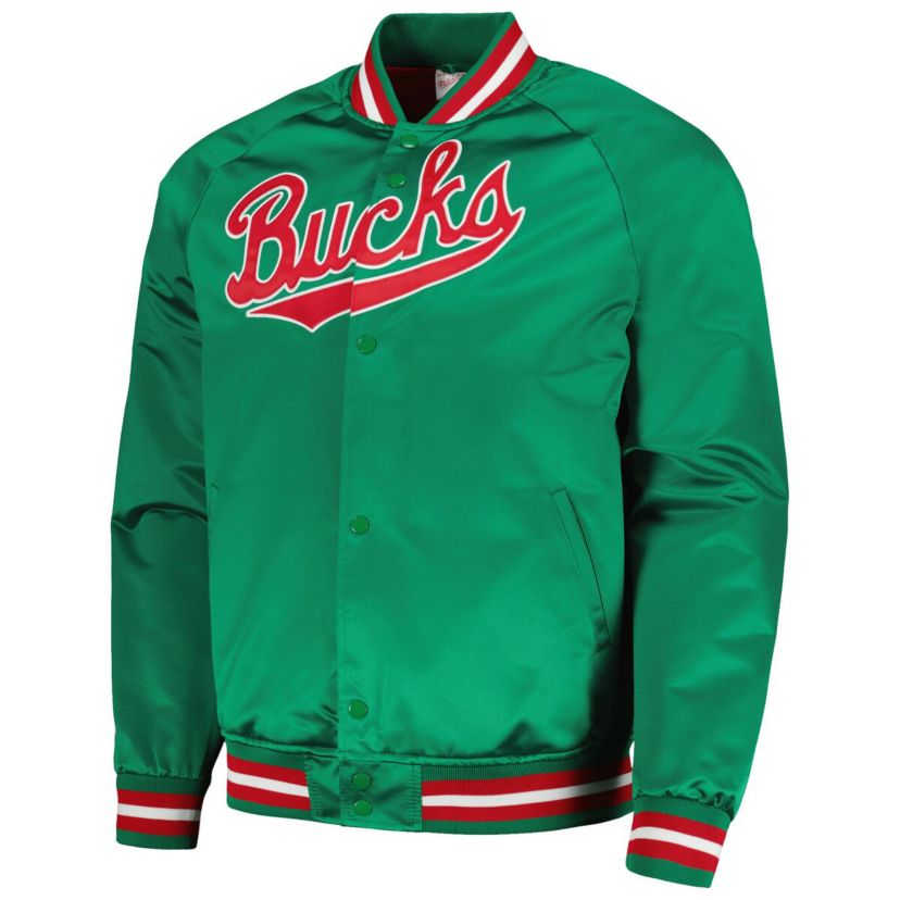 NBA Milwaukee Bucks Hardwood Classics Throwback Wordmark Raglan Full-Snap Jacket