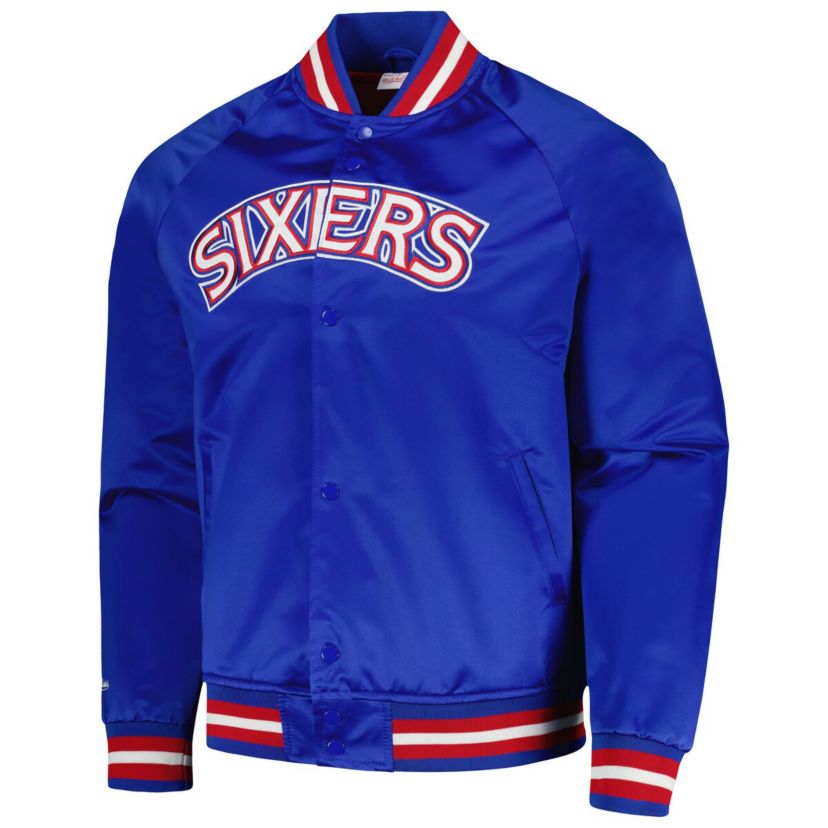 NBA Philadelphia 76ers Hardwood Classics Throwback Wordmark Raglan Full-Snap Jacket