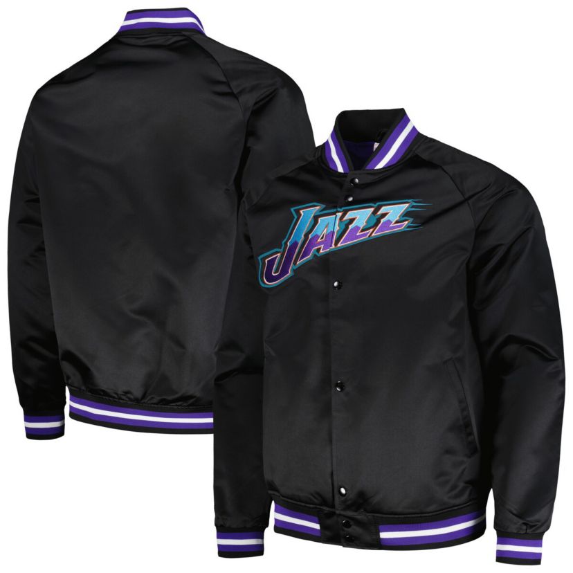 NBA Utah Jazz Hardwood Classics Throwback Wordmark Raglan Full-Snap Jacket