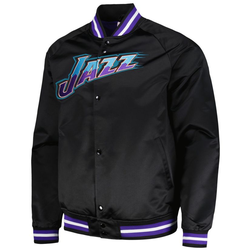 NBA Utah Jazz Hardwood Classics Throwback Wordmark Raglan Full-Snap Jacket
