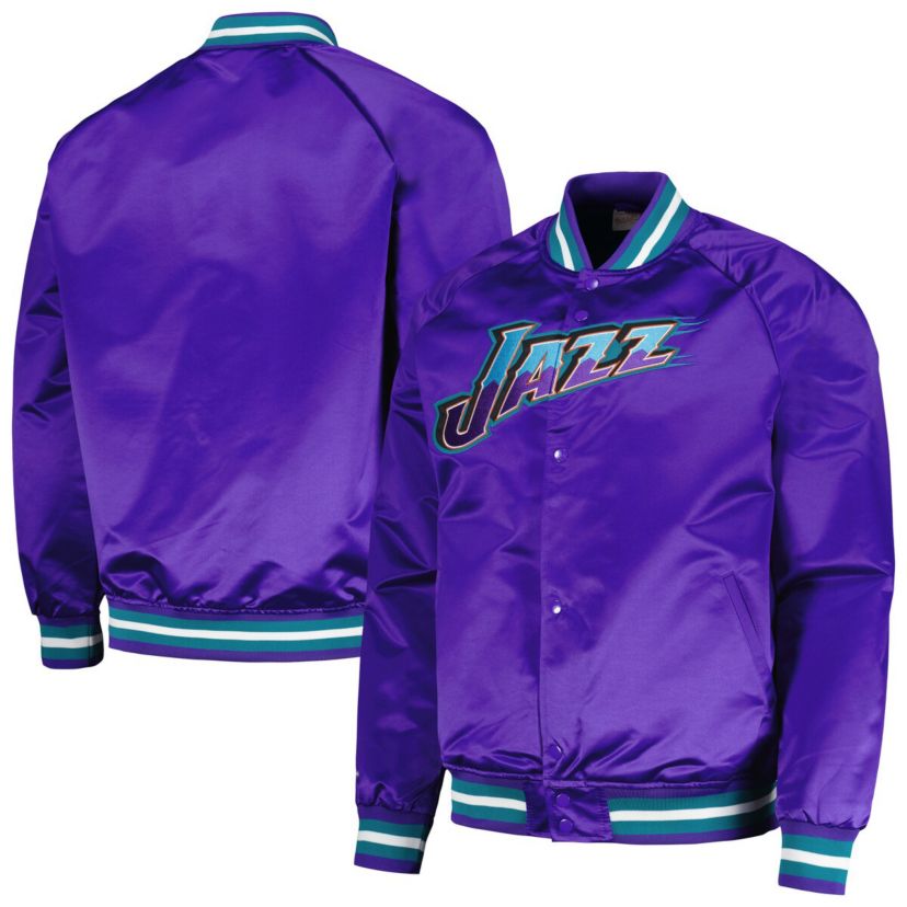 NBA Utah Jazz Hardwood Classics Throwback Wordmark Raglan Full-Snap Jacket