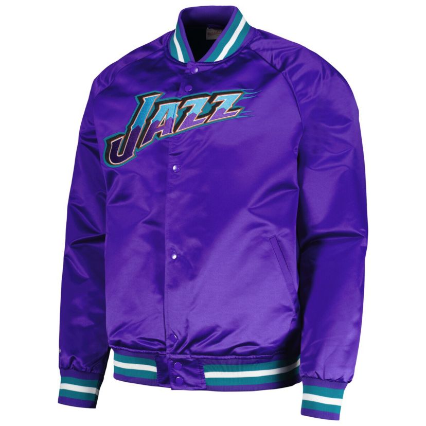 NBA Utah Jazz Hardwood Classics Throwback Wordmark Raglan Full-Snap Jacket