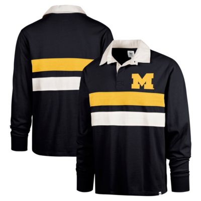 '47 Men's NCAA Michigan Wolverines Clubhouse Knox Thames Long Sleeve Rugby Polo, Navy Blue, 2XL