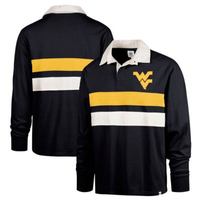 '47 Men's NCAA West Virginia Mountaineers Clubhouse Knox Thames Long Sleeve Rugby Polo, Navy Blue, Medium