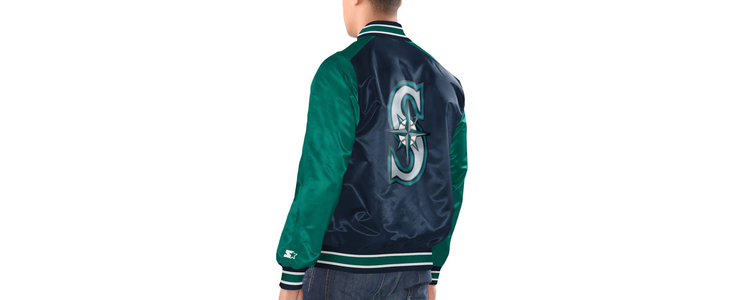 MLB Navy/Teal Seattle Mariners Varsity Satin Full-Snap Jacket