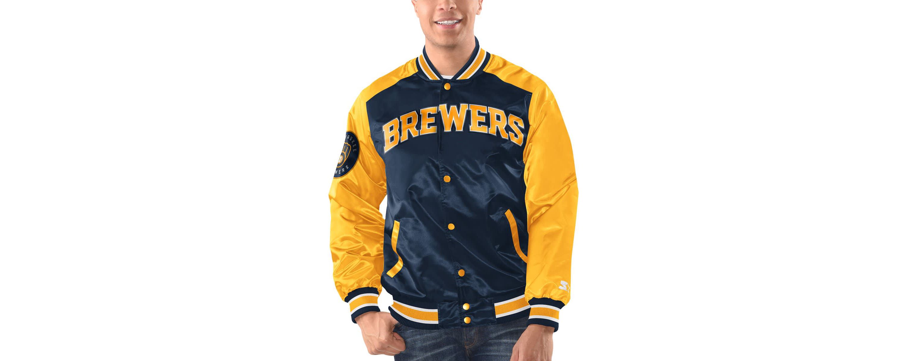 MLB Navy/Gold Milwaukee Brewers Varsity Satin Full-Snap Jacket