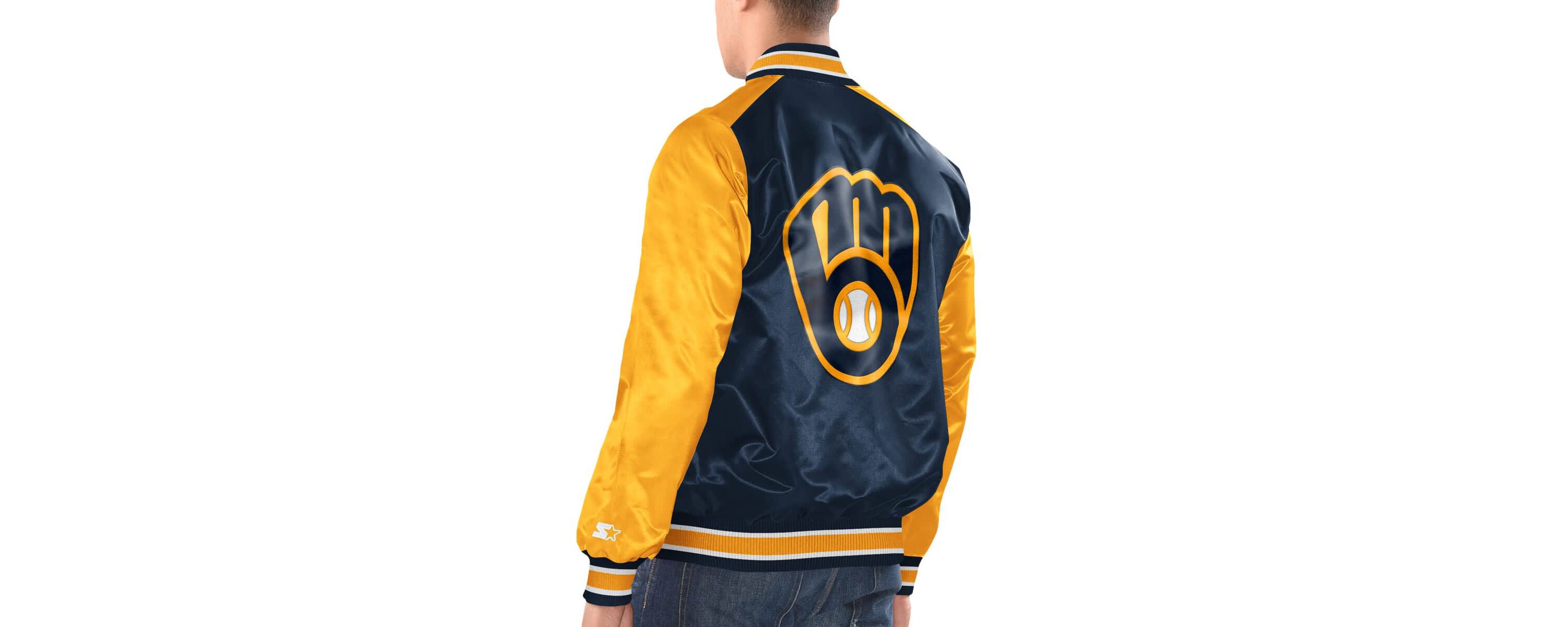 MLB Navy/Gold Milwaukee Brewers Varsity Satin Full-Snap Jacket