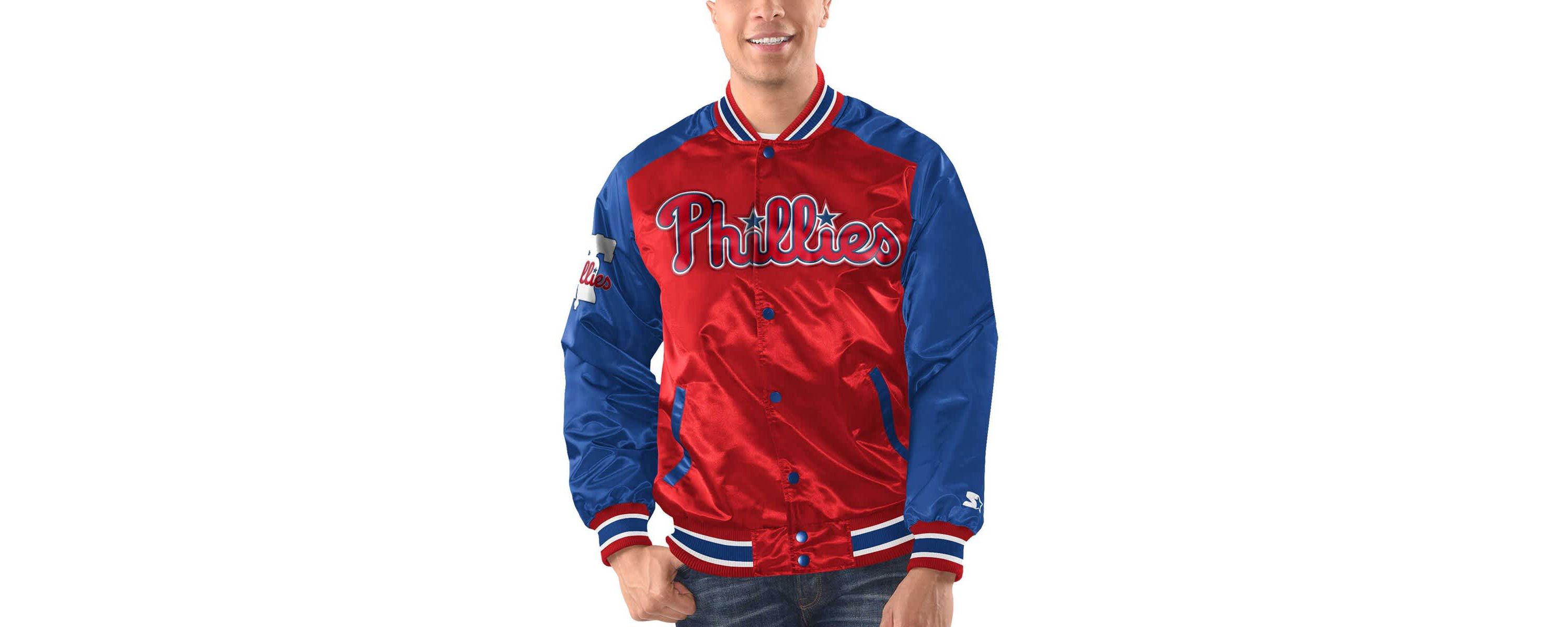 MLB Red/Royal Philadelphia Phillies Varsity Satin Full-Snap Jacket