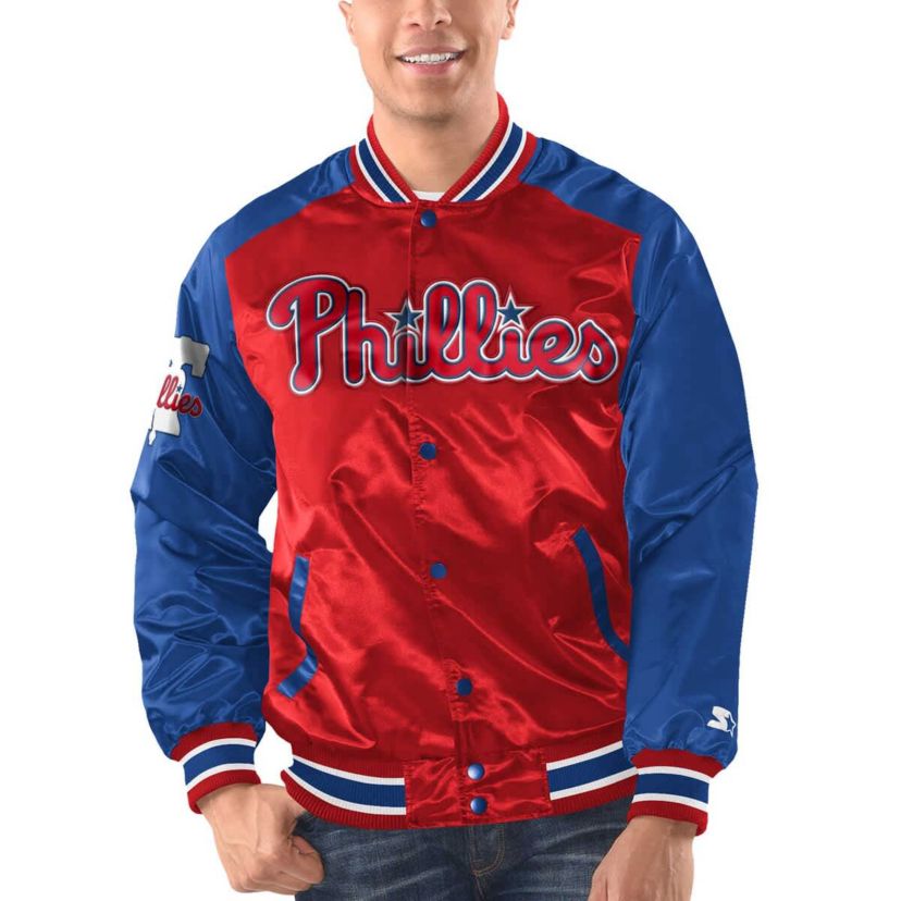 MLB Red/Royal Philadelphia Phillies Varsity Satin Full-Snap Jacket