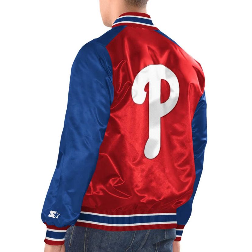 MLB Red/Royal Philadelphia Phillies Varsity Satin Full-Snap Jacket