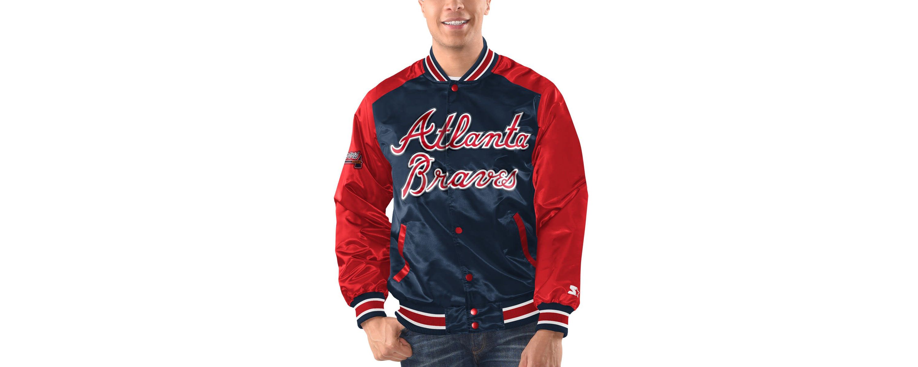 MLB Navy/Red Atlanta Braves Varsity Satin Full-Snap Jacket
