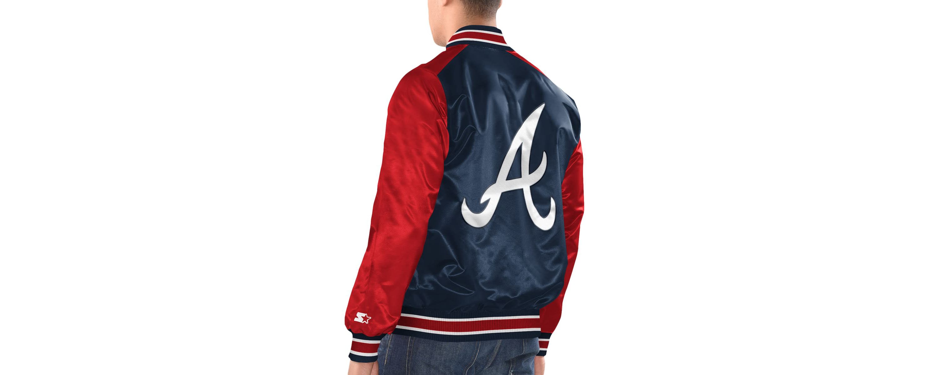 MLB Navy/Red Atlanta Braves Varsity Satin Full-Snap Jacket