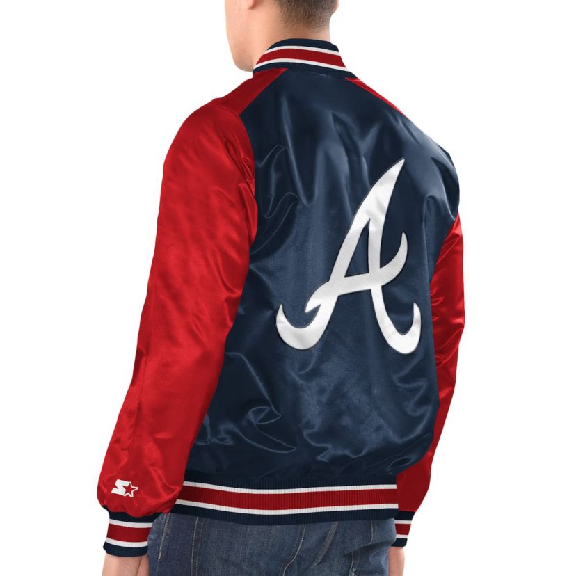 MLB Navy/Red Atlanta Braves Varsity Satin Full-Snap Jacket