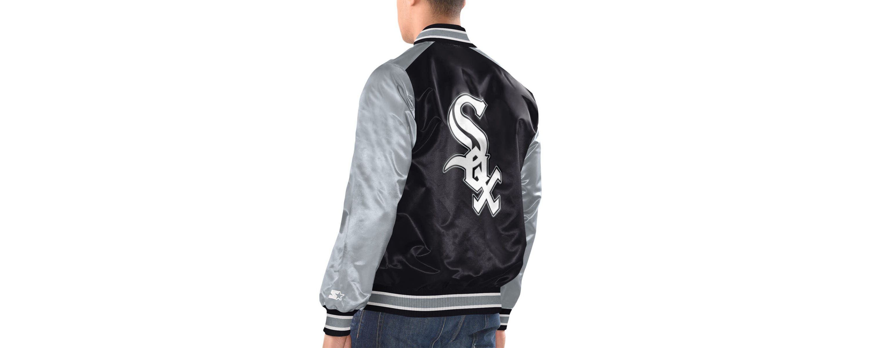 Chicago White Sox MLB Black/Silver Chicago Sox Varsity Satin Full-Snap Jacket