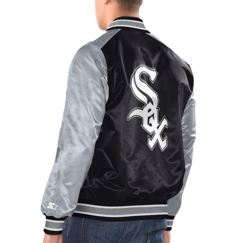 Chicago White Sox MLB Black/Silver Chicago Sox Varsity Satin Full-Snap Jacket