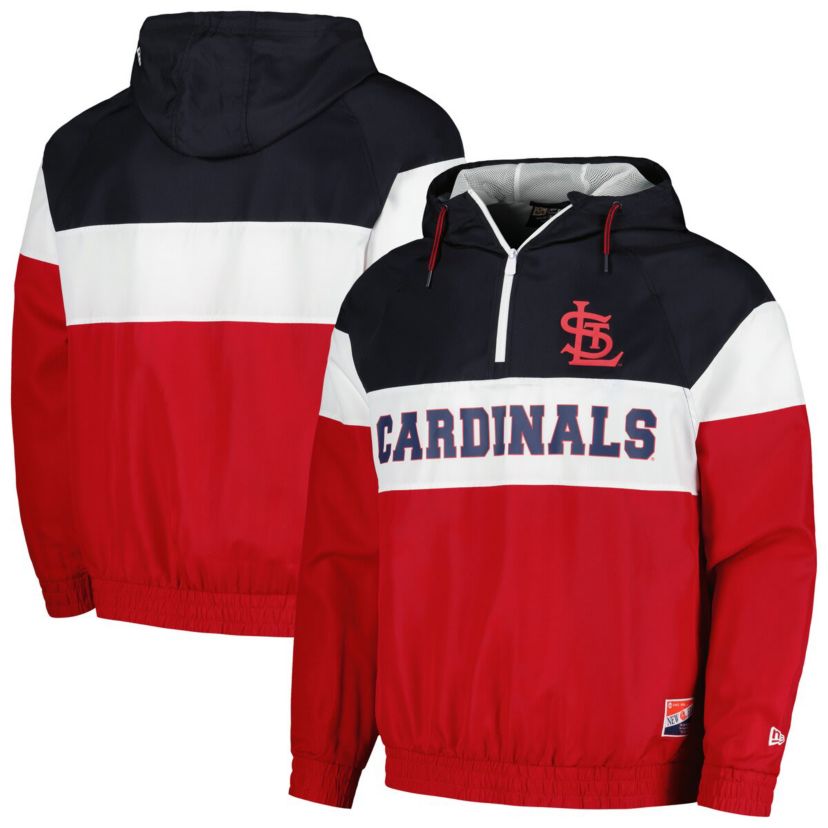 MLB St. Louis Cardinals Ripstop Raglan Quarter-Zip Hoodie Windbreaker Jacket