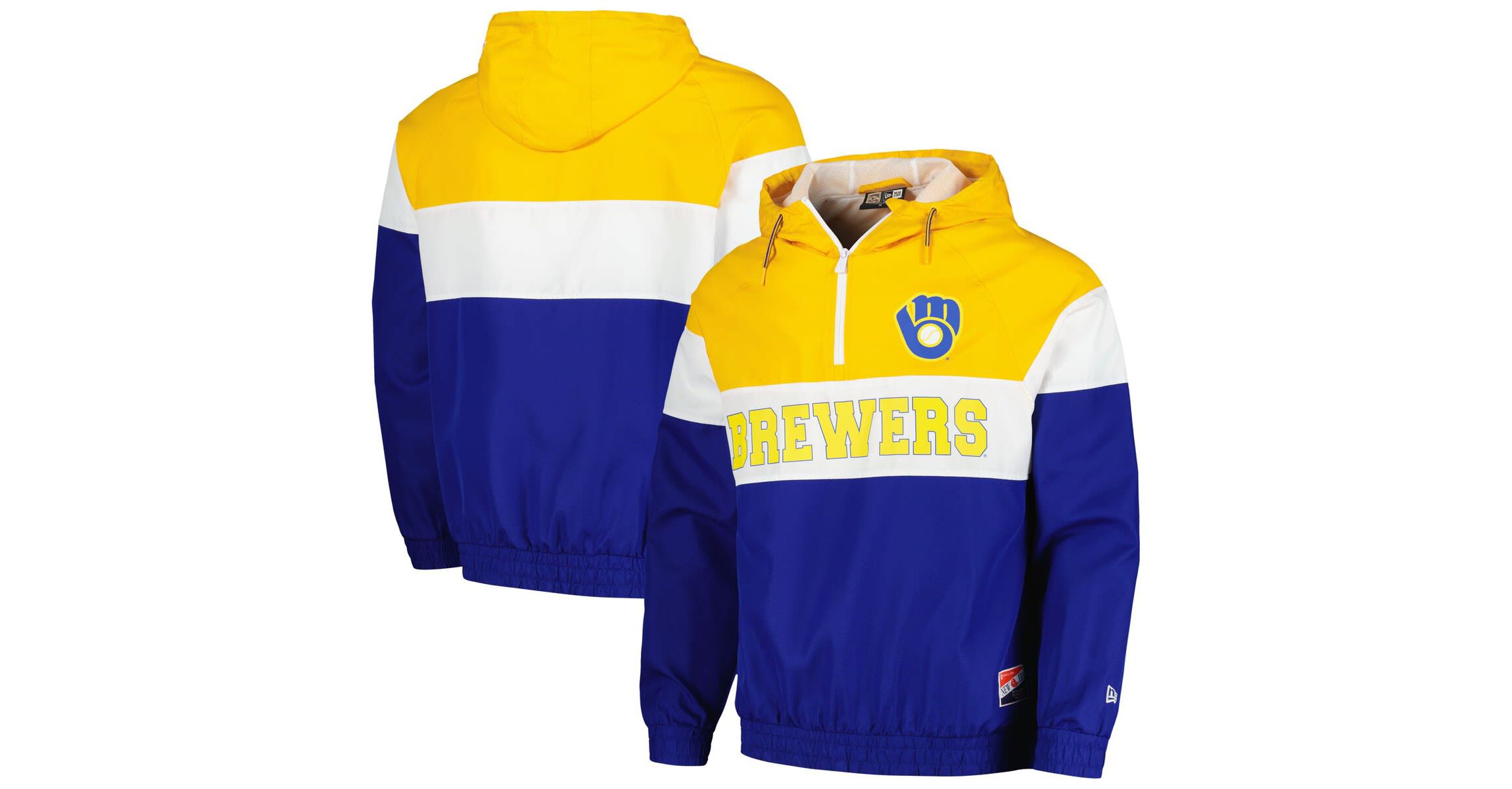 MLB Milwaukee Brewers Ripstop Raglan Quarter-Zip Hoodie Windbreaker Jacket