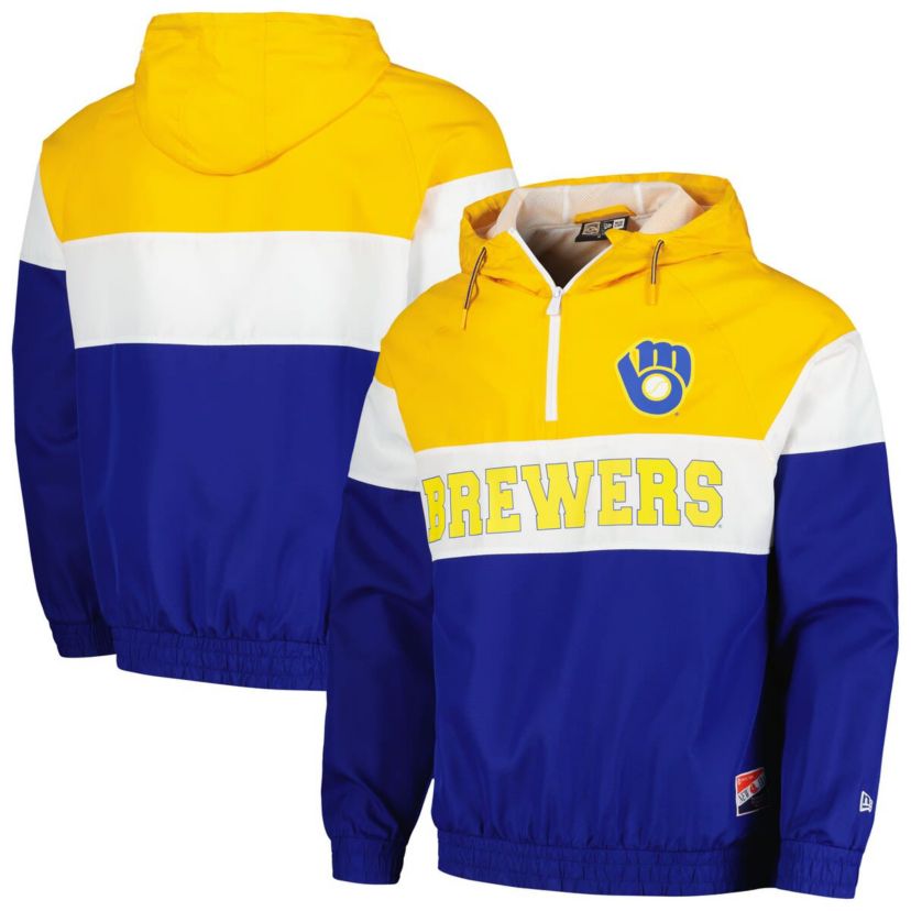 MLB Milwaukee Brewers Ripstop Raglan Quarter-Zip Hoodie Windbreaker Jacket