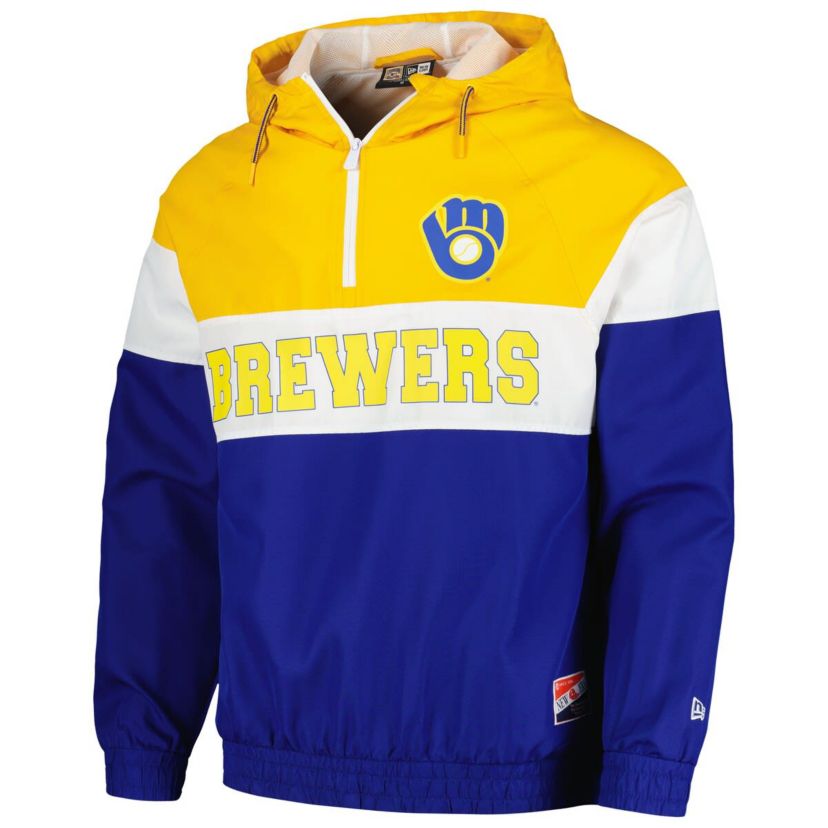 MLB Milwaukee Brewers Ripstop Raglan Quarter-Zip Hoodie Windbreaker Jacket