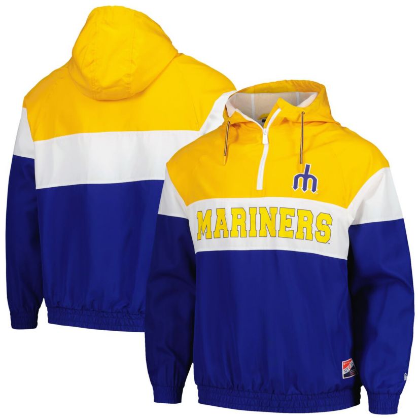 MLB Seattle Mariners Ripstop Raglan Quarter-Zip Hoodie Windbreaker Jacket