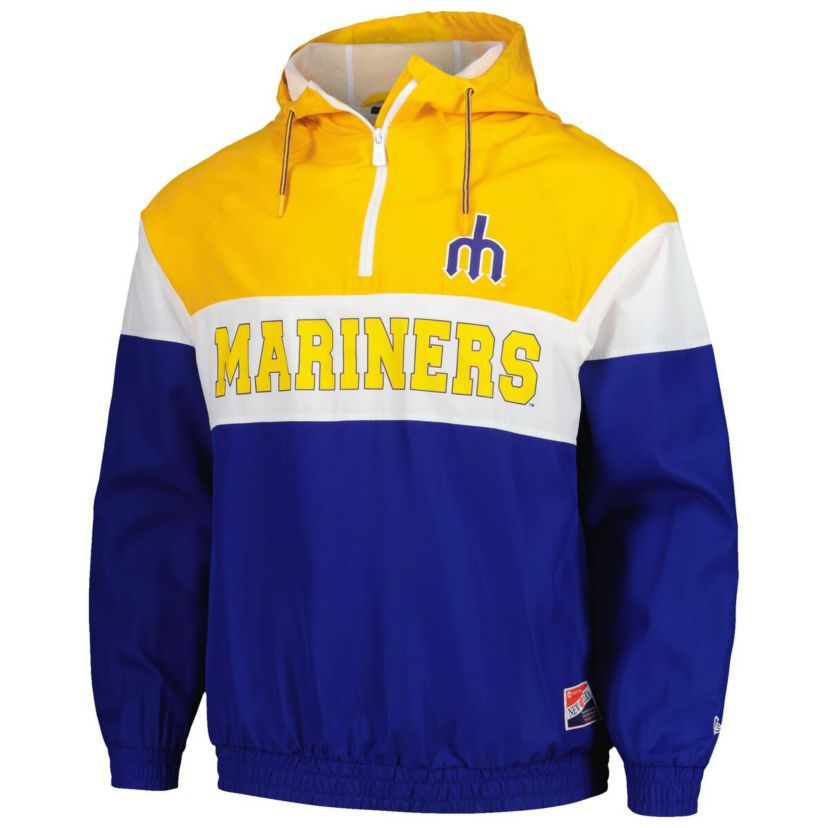 MLB Seattle Mariners Ripstop Raglan Quarter-Zip Hoodie Windbreaker Jacket