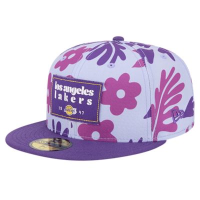 New Era Men's NBA Los Angeles Lakers Palm Fronds 2-Tone 59FIFTY Fitted Hat, Purple, 7 1/8
