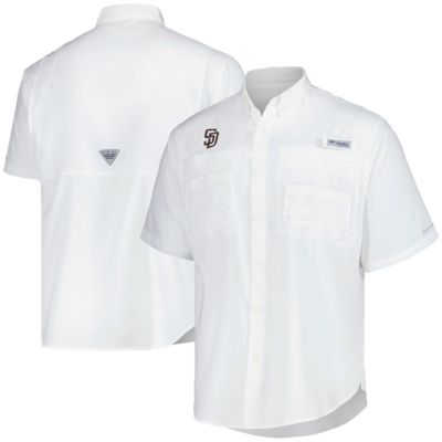 Columbia Men's MLB San Diego Padres Tamiami Omni-Shade Button-Down Shirt, White, Small