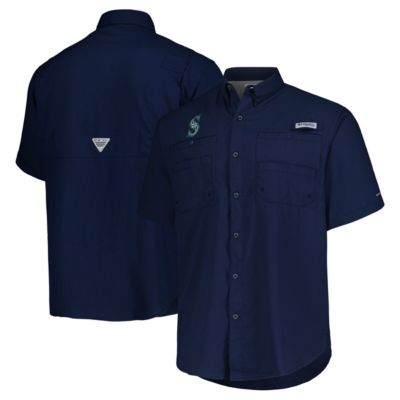 Columbia Men's MLB Seattle Mariners Tamiami Omni-Shade Button-Down Shirt, Navy Blue, Small