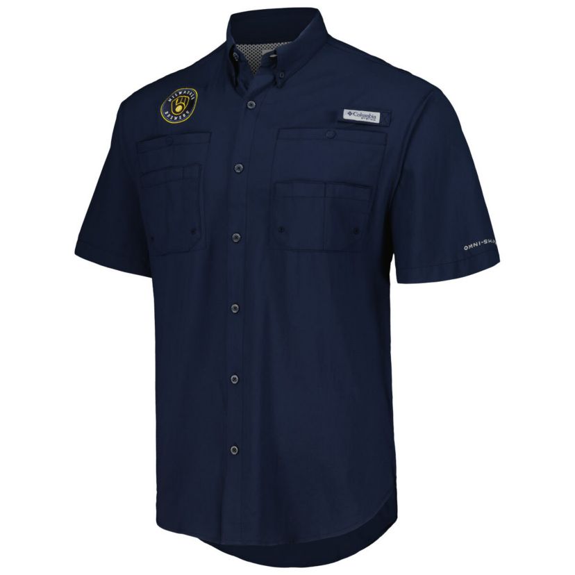 MLB Milwaukee Brewers Tamiami Omni-Shade Button-Down Shirt