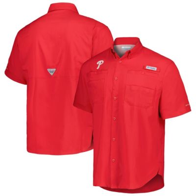 Columbia Men's MLB Philadelphia Phillies Tamiami Omni-Shade Button-Down Shirt, Red, Large