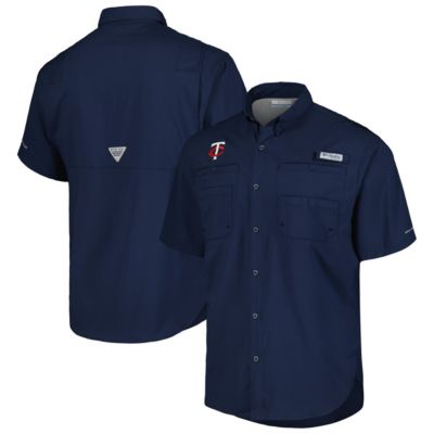 Columbia Men's MLB Minnesota Twins Tamiami Omni-Shade Button-Down Shirt, Navy Blue, Medium