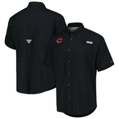 Columbia Men's MLB Cincinnati Reds Tamiami Omni-Shade Button-Down Shirt, Black, Medium
