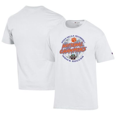 Champion Men's NCAA Unisex Clemson Tigers 2023 NCAA Soccer National s Locker Room T-Shirt, White, 2XL