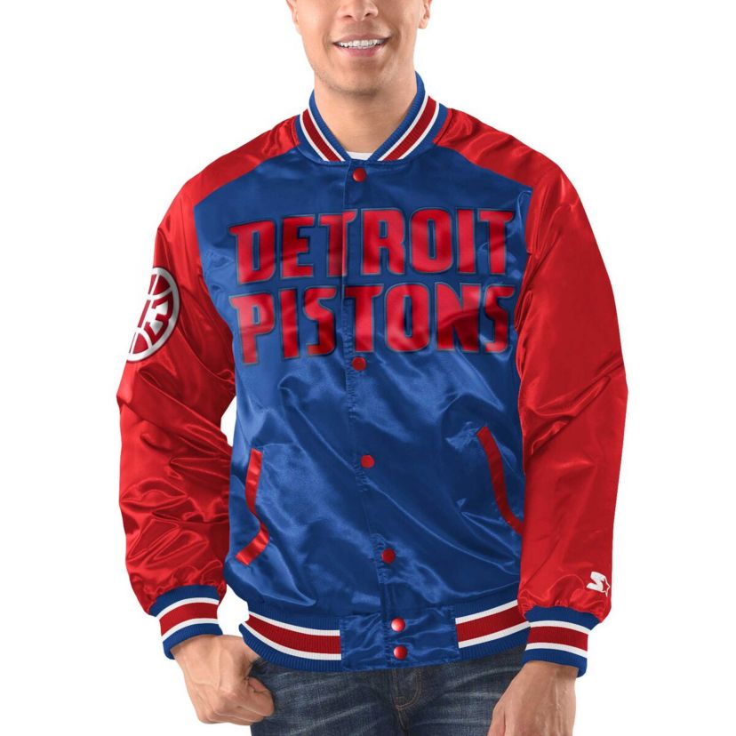 NBA Royal/Red Detroit Pistons Renegade Satin Full-Snap Varsity Jacket